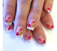 Auiremrti Unghie artificiali lucide autunnali, 24 pezzi Press On Nails, unghie finte corte per l'autunno, foglie d'acero, unghie finte da incollare, decorazioni rosse