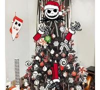 Auirre Jack Skellington Puntale per albero di Natale, testa braccia e gambe, teschio spettrale di Natale, ornamenti decorativi per albero di Natale, divertenti decorazioni per interni per la casa,