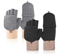 Auirshiky 2 Paia Guanti Senza Dita, Guanti Caldi Lavorati a Maglia con Touch Screen Invernale da Unisex, Guanti Invernali Mezze Dita con Flip Top a Maglia per Adulti e Bambini