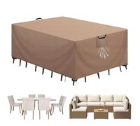 Aujink Copertura Tavolo Esterno Impermeabile, Panno 420D Oxford Impermeabile Copertura Per Mobili da Giardino Tavoli e Sedie da Cortile Raggi UV Resistente allo Strappo , Kaki, 270x180x90 cm