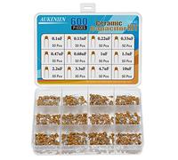 AUKENIEN 12 Valori 600 Pezzi Condensatori Ceramici Assortiti Kit Condensatore da 100nF 0.1uF 0.15uF 0.22uF 0.33uF 0.47uF 0.68uF 1uF 1.5uF 2.2uF 3.3uF 4.7uF 10uF Ceramica Capacitor