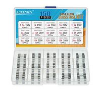AUKENIEN 15 Valori 150 Pezzi Fusibili Vetro 0.5A 1A 1.6A 2A 2.5A 3A 3.15A 4A 5A 6.3A 8A 10A 12A 15A 20A Ampere 250V 5x20mm Kit Assortimento di Fusibile in Vetro ad Azione Rapida