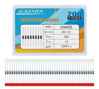 AUKENIEN 200 Pezzi 1N4001 Diodo Raddrizzatore 1A 50V DO-41 Assiale 4001 1 Ampere 50 Volt IN4001 Elettronico Diodi in Silicone