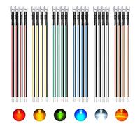 AUKENIEN 60 Pezzi 5MM Diodi LED Trasparenti Precablata Kit 12V Diodo LED Alta Luminosità Emissione Luci 6 Colori DC 12 Volt Bianco Rossi Giallo Verde Blu Arancione Rotondo con Resistenza e Filo