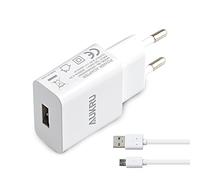 Aukru Caricabatterie USB da Muro portatile 5V 2A per smartphone, tablet, MP4/MP3, Con Micro USB cavo, colore Bianco