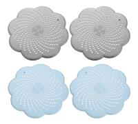 Auktransceler 4 Pezzi Filtro per Scarico in Silicone Universale - Cattura Capelli per Doccia e Vasca - 2 Grigi + 2 Blu con Ventosa - Adatto a Lavandino, Cucina, Bagno e Lavabo(Diametro 5-15 cm)