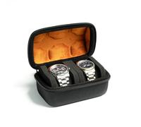 Custodia da viaggio arrotolabile a 2 scomparti per orologi da uomo, scatola organizer rigida con cerniera per orologio grande con cuscino anti-movimento (fodera nera in microfibra a 2 fessure)
