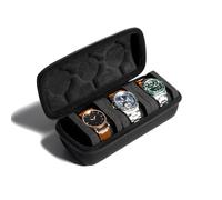 AUKURA Custodia rigida da viaggio per orologi a 3 scomparti, custodia arrotolabile per orologi e organizer per uomini e donne, con cuscino anti-movimento (tessuto nero 3 slot)