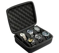 AUKURA Custodia rigida da viaggio per orologi a 6 scomparti, organizer da viaggio per orologi da uomo, scatola rigida per esposizione e organizzazione (nero, 6 scomparti con 2 scomparti)