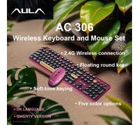 AULA AC306 Tastiera e mouse wireless combinati con copritasto rotondo retrò Laptop a 104 tasti full-size per l'intrattenimento in ufficio