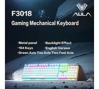 AULA F3018 Tastiera meccanica da gioco Tè/Verde Doppio asse sensoriale Corpo Pannello metallico Effetto luce fredda Stampaggio ad iniezione 104 tasti