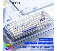 AULA Marchio di fascia alta LEOBOG K81 Tastiera meccanica in acrilico trasparente 81 tasti 3 modalità RGB sostituibile a caldo con pulsante multifunzione