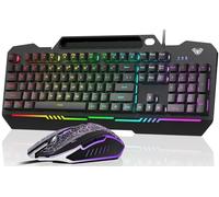 AULA Tastiera da gioco, combinazione di 104 tasti e mouse con retroilluminazione RGB, pannello interamente in metallo, anti-ghosting, cablata per Mac Windows PC Gamers