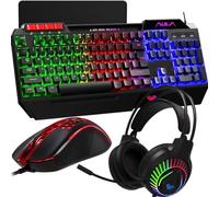 AULA Tastiera da gioco, mouse e mouse combinato, RGB LED retroilluminato, tastiera da gioco con cavo USB, per PC Gamer, Xbox, utenti PS4
