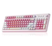 AULA Tastiera da gioco rosa cremosa con 99 tasti | Tastiera a membrana, retroilluminazione RGB, Tri-Mode BT/2.4GHz/USB-C, 2000mAh ricaricabile Thocky Clicky Creamy Sound