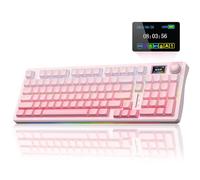 AULA Tastiera meccanica wireless S98 Pro con schermo e manopola, 2,4 GHz/USB-C/BT5.0 tastiera cremosa rosa sostituibile a caldo, interruttori lineari pre-lubrificati, tasti PBT stampati laterali