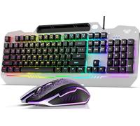 AULA Tastiera T102 con 104 tasti, tastiera da gioco e mouse combinata con tastierino numerico retroilluminato RGB, pannello interamente in metallo impermeabile, tastiera per PC con cavo USB, per PC
