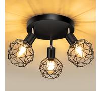 Aulaiyi Faretti da soffitto, Plafoniera a LED a 3 luci, Plafoniera per interni con attacco E14, Plafoniere con base rotonda, Faretto a LED da soffitto girevole a 350°, Nero (Senza lampadine)