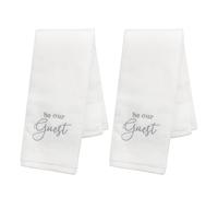 AuldHome Design Asciugamani per ospiti (set da 2, bianco), Be Our Guest, monogrammati, bianchi con scritta in grigio