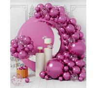 AULE Kit Arco Palloncini Fucsia: 100 Pezzi Fuxia Coriandoli Set Ghirlanda Palloncini in Lattice Baby Shower San Valentino Matrimonio Compleanno