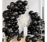 AULE Kit Arco Palloncini Neri 100 Pezzi Nero Coriandoli Set Ghirlanda | Palloncini Neri Cromati Lucido Nero in Lattice Con Nastri per Halloween Compleanno Laurea Anniversario Decorazioni