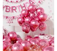AULE Palloncini Rosa Metallizzati: 42 Pcs 30cm Rosa Confetti Palloncini Cromati Rosa Lucido Spessi in Lattice Con Nastri per Bambina Compleanno Matrimonio Addio al Nubilato Gender Reveal Decorazioni