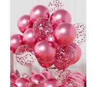 AULE Palloncini Rosa Metallizzati: 42 Pcs 30cm Rosa Lucido Confetti Palloncini Cromati Spessi in Lattice Con Nastri per Bambina Compleanno Matrimonio Addio al Nubilato Gender Reveal Decorazioni