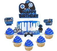 Auliuse MiJYI23103012 - Topper per torta per feste, 6 pezzi, motivo: videogiochi, colore: blu e nero, decorazione per feste di compleanno, accessori per feste di compleanno per ragazzi, ragazze e