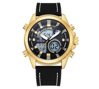 Aulonda Orologio da uomo analogico digitale con doppio display, movimento al quarzo + elettronico, quadrante grande da 46 mm, resistente all'acqua fino a 30 m, cinturino in pelle e silicone