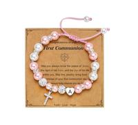 AULSIEY Braccialetto con croce A-Z per ragazze, battesimo, prima comunione, cresima, religioso, cristiano, regalo per figlia figlioccia, First Communion, Non pietra preziosa