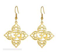 Aum Om Ohm Loto Orecchini da Donna in Acciaio Anox con Foro per il Simbolo Indù Yoga Guarigione Orecchini a Gancio Gioielli (oro)