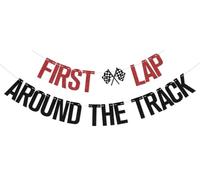 Aumccxz First Lap Around The Track Banner Fast One Decorazioni di compleanno a tema auto da corsa 1 ° compleanno decorazioni per ragazzi rosso e nero