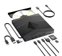 Aumdie Lettore CD Esterno per PC Portatile, USB 3.0 Masterizzatore DVD CD Esterno con Lettore di Schede TF/SD, Lettore DVD Esterno per PC Laptop Mac Windows 11/10/8.1/7/XP/Vista Linux Macbook