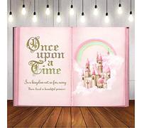 Aumeko C'era una volta sfondo rosa fiaba Castello gigante libro arcobaleno fotografia sfondo ragazze principessa festa di compleanno Photobooth sfondi forniture torta tavolo decorazioni