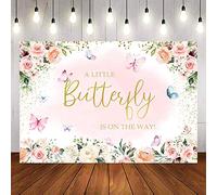 Aumeko Rosa Blush Floreale Farfalla Baby Shower Sfondo Una Piccola Farfalla è sulla Sua Strada Baby Shower Sfondo Oro Puntini Ragazze Primavera Giardino Baby Shower Forniture Sfondo Torta Decorazioni
