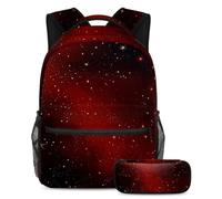 Aumenta la fiducia del tuo bambino con questo set di 2 zaini, perfetto per ragazzi, ragazze e adolescenti, cielo stellato rosso, Multicolore, B：29.4x20x40cm P：19x7.5x3.8cm, Zaini Daypack