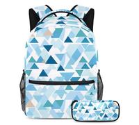 Aumenta la fiducia della tua scuola, zaino con astuccio, il set definitivo per ragazzi, ragazze e adolescenti, triangolo blu geometrico, Multicolore, B:29.4x20x40cm P:19x7.5x3.8cm, Zaini Daypack