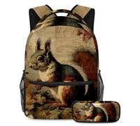 Aumenta la tua fiducia con lo zaino alla moda da 2 pezzi, motivo scoiattolo vintage, Multicolore#01, B：29.4x20x40cm P：19x7.5x3.8cm, Zaini Daypack
