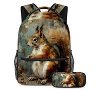 Aumenta la tua fiducia con lo zaino alla moda da 2 pezzi, motivo scoiattolo vintage, Multicolore#02, B：29.4x20x40cm P：19x7.5x3.8cm, Zaini Daypack