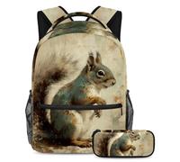 Aumenta la tua fiducia con lo zaino alla moda da 2 pezzi, motivo scoiattolo vintage, Multicolore#05, B：29.4x20x40cm P：19x7.5x3.8cm, Zaini Daypack