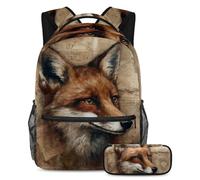 Aumenta la tua fiducia con lo zaino alla moda da 2 pezzi, motivo scoiattolo vintage, Multicolore#06, B：29.4x20x40cm P：19x7.5x3.8cm, Zaini Daypack