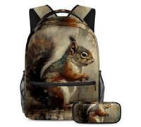 Aumenta la tua fiducia con lo zaino alla moda da 2 pezzi, motivo scoiattolo vintage, Multicolore#07, B：29.4x20x40cm P：19x7.5x3.8cm, Zaini Daypack
