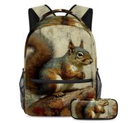 Aumenta la tua fiducia con lo zaino alla moda da 2 pezzi, motivo scoiattolo vintage, Multicolore#08, B：29.4x20x40cm P：19x7.5x3.8cm, Zaini Daypack