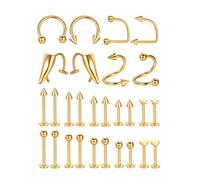 Aumeo 28 anelli in acciaio inox oro da 16 G, per labbro, donne e uomini, piercing a forma di serpente, piercing a ferro di cavallo, setto nasale, 8 mm, orecchini a perno per cartilagine, trago, elica