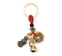 AuMoHall Portachiavi portafortuna Pi Xiu con zucca e cinque imperatori monete Feng Shui, portafortuna portafortuna portachiavi, porta fortuna, sicuro, sano, Ottone., Mini