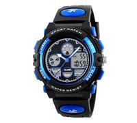 Aumotop 1163 Orologio da Polso Digitale Al Quarzo per Bambini Allarme Luminoso a LED per Ragazzi e Ragazze Orologio Sportivo da Esterno con Cinturino in PU Accessori Indossabili Impermeabili (Blu)