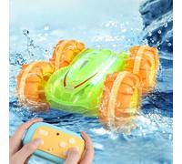 Aumotop Auto Acrobatica 2,4 GHz 4WD Barca Anfibia Impermeabile per Bambini, Veicolo Telecomandato con Rilevamento dei Gesti con Rotazione a 360° Luci Colorate, ABS Blu Trasparente (Viola trasparente