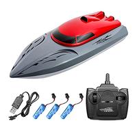 Aumotop Barca Telecomandata per Barca RC 20KM / h: Regalo per da Regata Ad Alta velocità Bambini, Giocattolo Impermeabile, Doppi Motori Alimentazione (rosso 3 batterie)