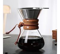 Aumotop Caffettiera Pour Over con Filtro a Doppio Strato, Elegante Macchina per caffè con Beccuccio a V per la Casa e le Feste, Vetro Borosilicato da 400 Ml, Custodia in Legno Marrone