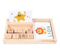 Aumotop Gioco di Parole per Ortografia, Apprendimento Educativo, Giocattolo | Gioco Didattico con 30 Carte Fronte/retro, 8 Blocchi di Lettere in Legno e Scatola Portaoggetti, per Bambini Dai 4 Ai 6 Anni